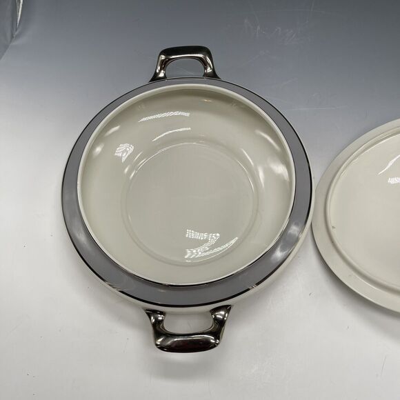 Royal Jackson Casserole Covered Dish Bowl‎ Vogue Ceramic Rose Silver - Picture 6 of 11